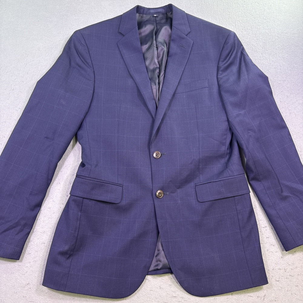 Joseph A Bank Mens Blue Windowpane Silk  Sport Coat Blazer Size 38R